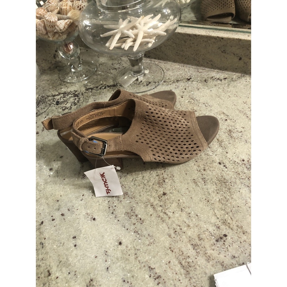 New Franco Sarto Mandi2 Taupe Suede Open Toe Cutout Sandals Gladiator 6.5